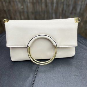 Enzo Angiolini Foldover Clutch, Genuine Leather, Jacquard Lining, Gold Hardware